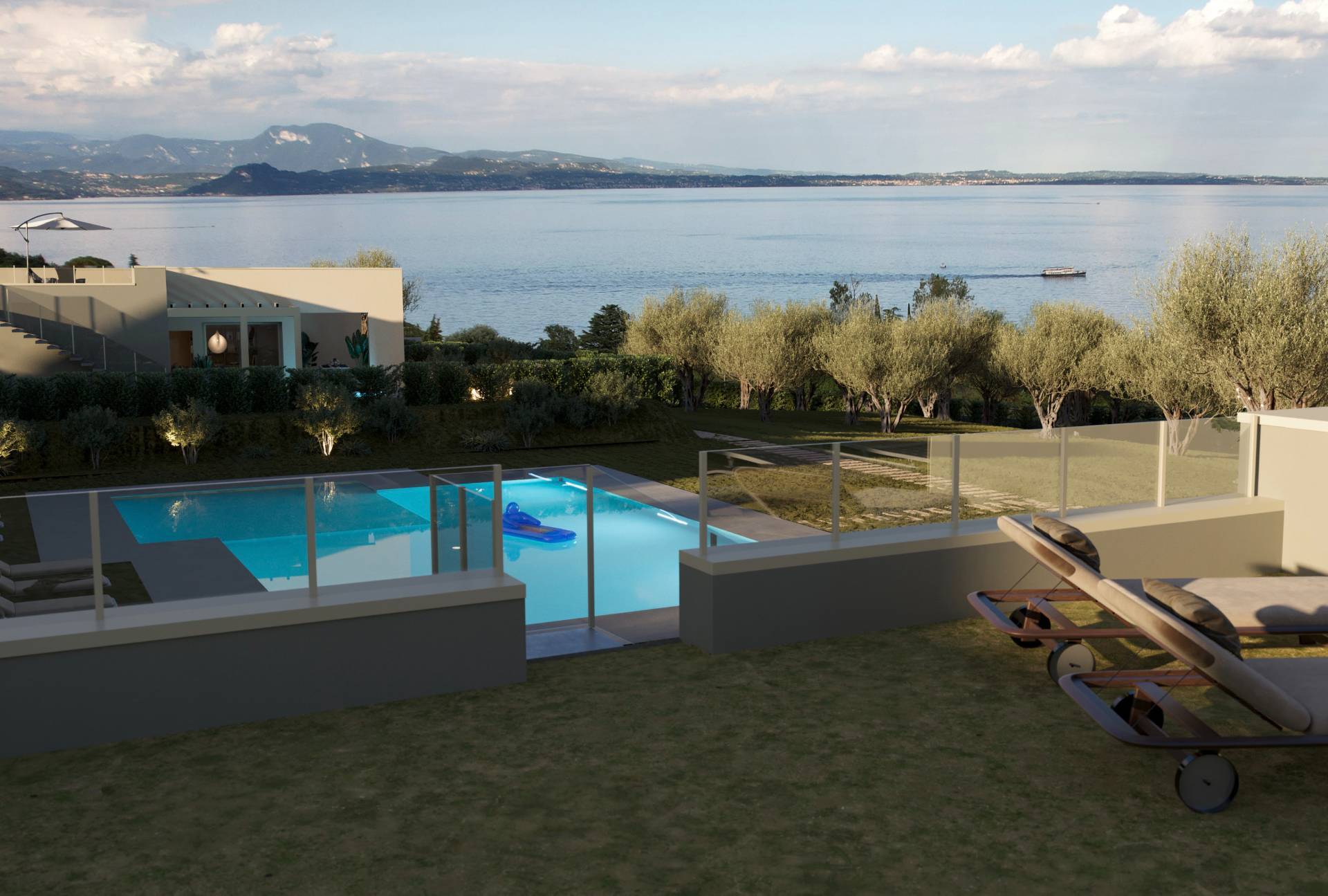 Doppelhaushälfte mit privatem Pool und Dachterrasse mit Seeblick